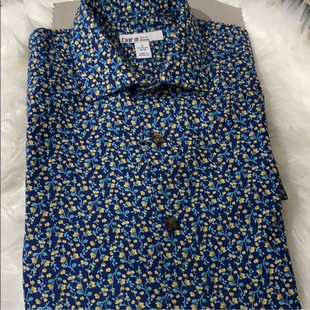 Bar III Blue and Yellow Floral Men's Shirt